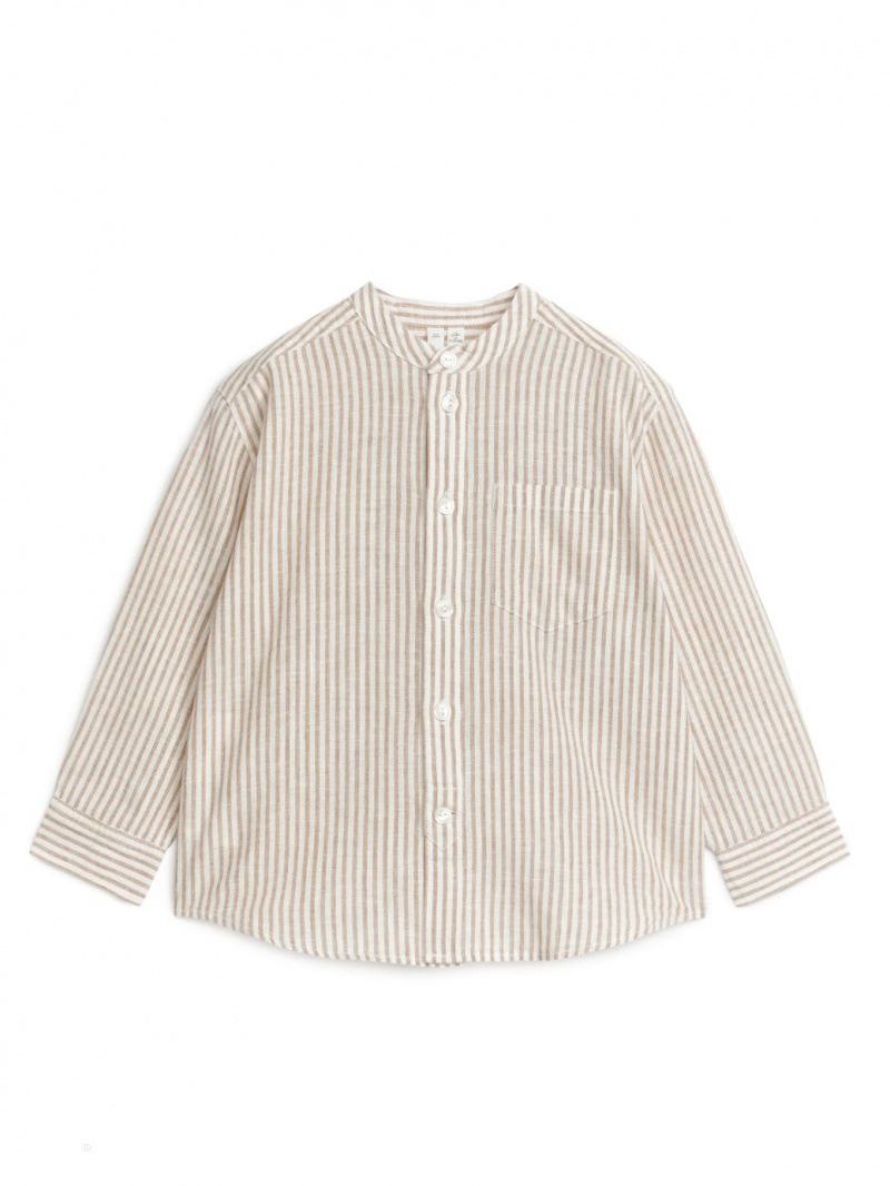 Koszule Arket Henley Linen Chłopięce Beżowe Białe | Polska KYEBD-7986