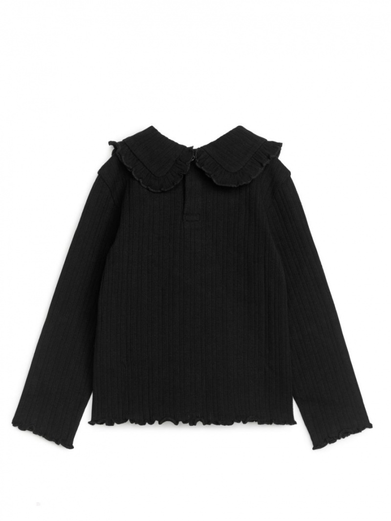 Najfatalniejszy Arket Frill Collar Pointelle Dziewczynka Czarne | Polska HDEIX-8693