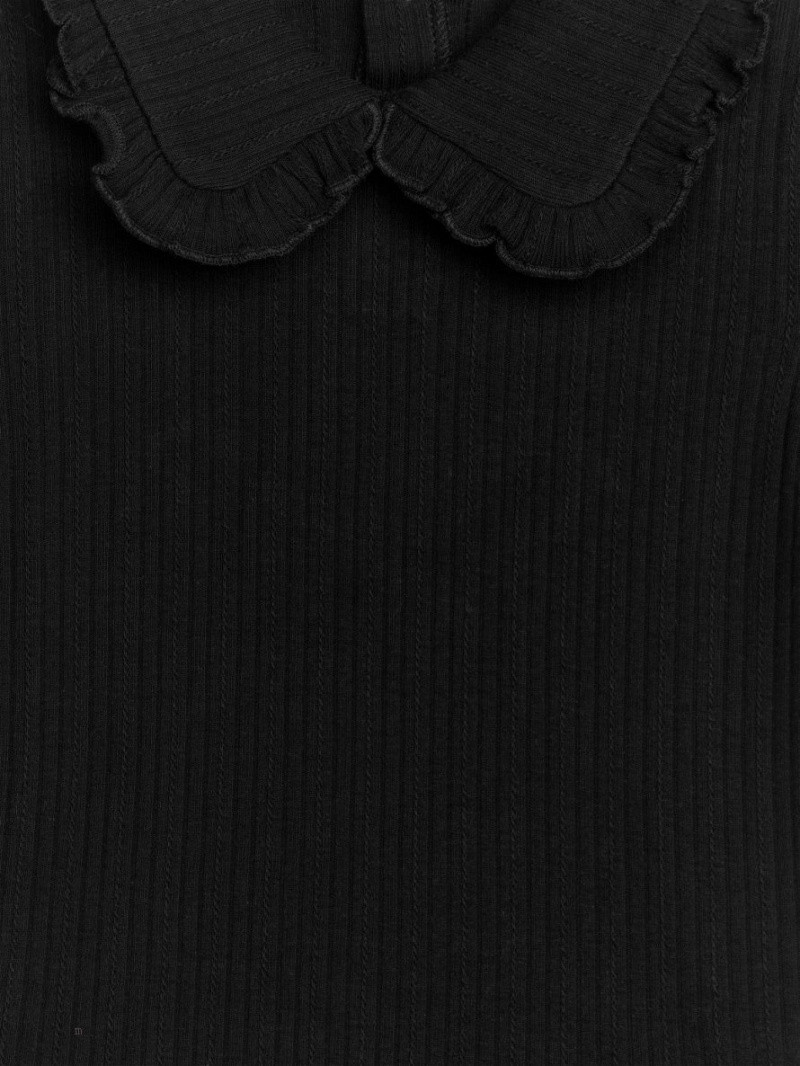 Najfatalniejszy Arket Frill Collar Pointelle Dziewczynka Czarne | Polska HDEIX-8693