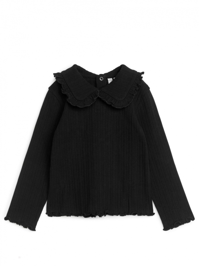 Najfatalniejszy Arket Frill Collar Pointelle Dziewczynka Czarne | Polska HDEIX-8693