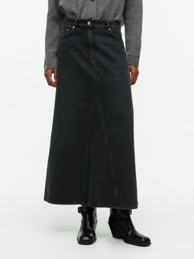 Spódnica Arket Maxi Denim Damskie Czarne | Polska RUTCE-3498