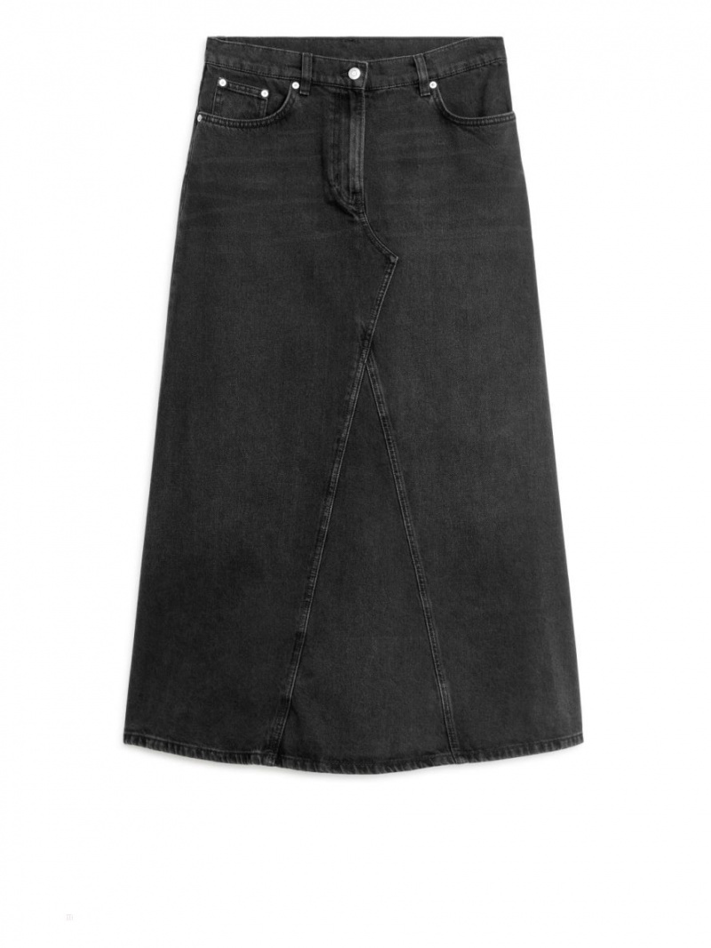 Spódnica Arket Maxi Denim Damskie Czarne | Polska RUTCE-3498