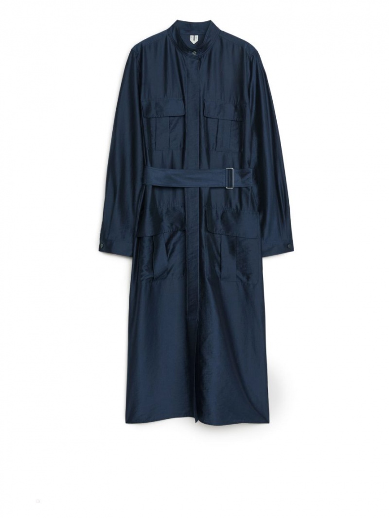 Sukienka Arket Belted Utility Damskie Ciemny Niebieskie | Polska UPWJC-5180