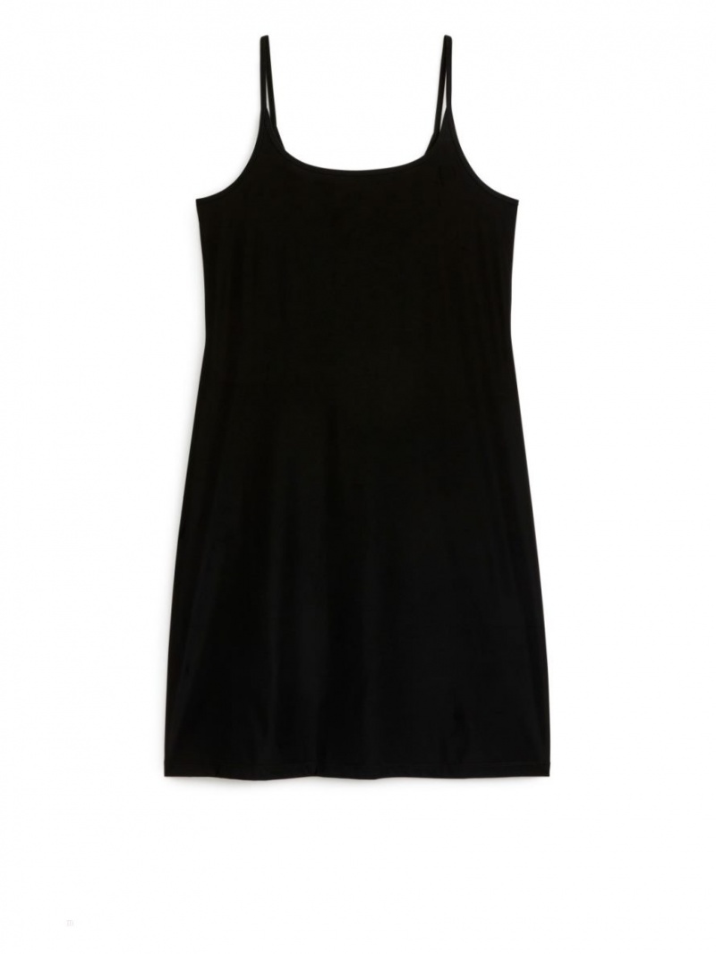 Sukienka Arket Nylon Slip Damskie Czarne | Polska GVRFT-9723