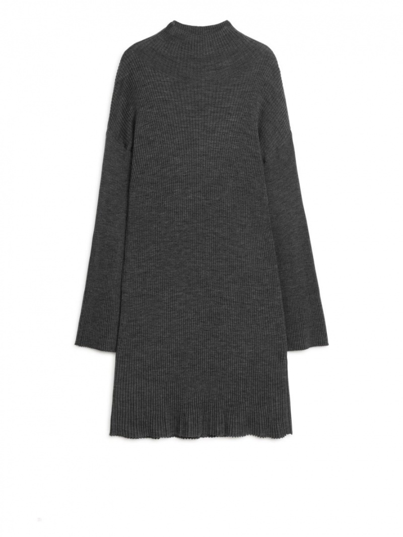 Sukienka Arket Żebrowany Merino Damskie Szare | Polska NJTYB-6019