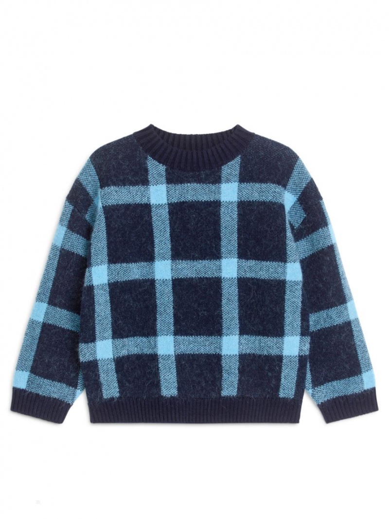 Sweter Arket Checked Wełna-Alpaca Chłopięce Niebieskie | Polska EYGDA-8346