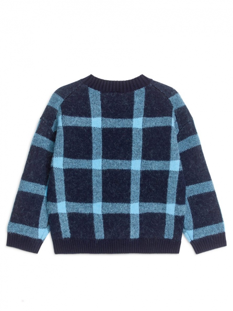 Sweter Arket Checked Wełna-Alpaca Chłopięce Niebieskie | Polska EYGDA-8346