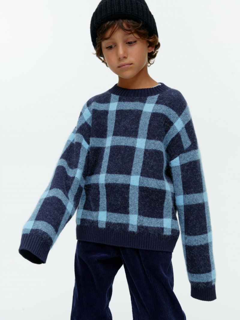 Sweter Arket Checked Wełna-Alpaca Chłopięce Niebieskie | Polska EYGDA-8346