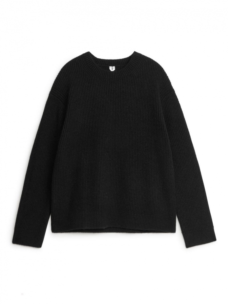 Sweter Arket Crewneck Męskie Czarne | Polska CWYEN-9061