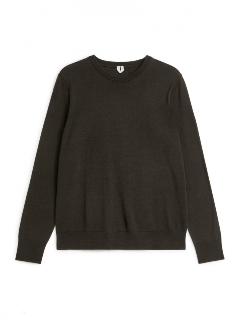 Sweter Arket Fine Knit Merino Męskie Ciemny Brązowe | Polska NYJOG-7364