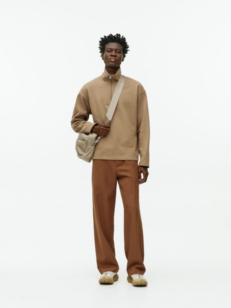 Sweter Arket Half-Zip Bawełniane Męskie Brązowe | Polska PXCAO-5847