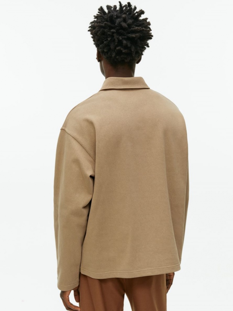 Sweter Arket Half-Zip Bawełniane Męskie Brązowe | Polska PXCAO-5847