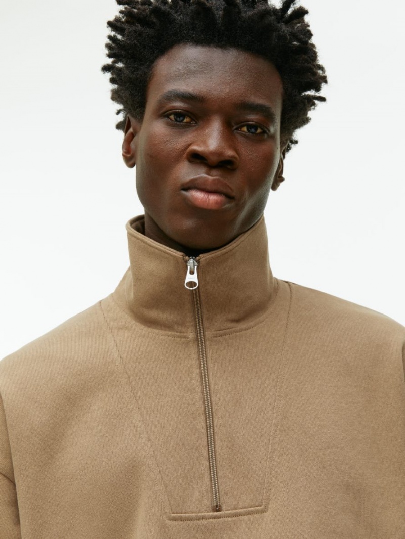 Sweter Arket Half-Zip Bawełniane Męskie Brązowe | Polska PXCAO-5847