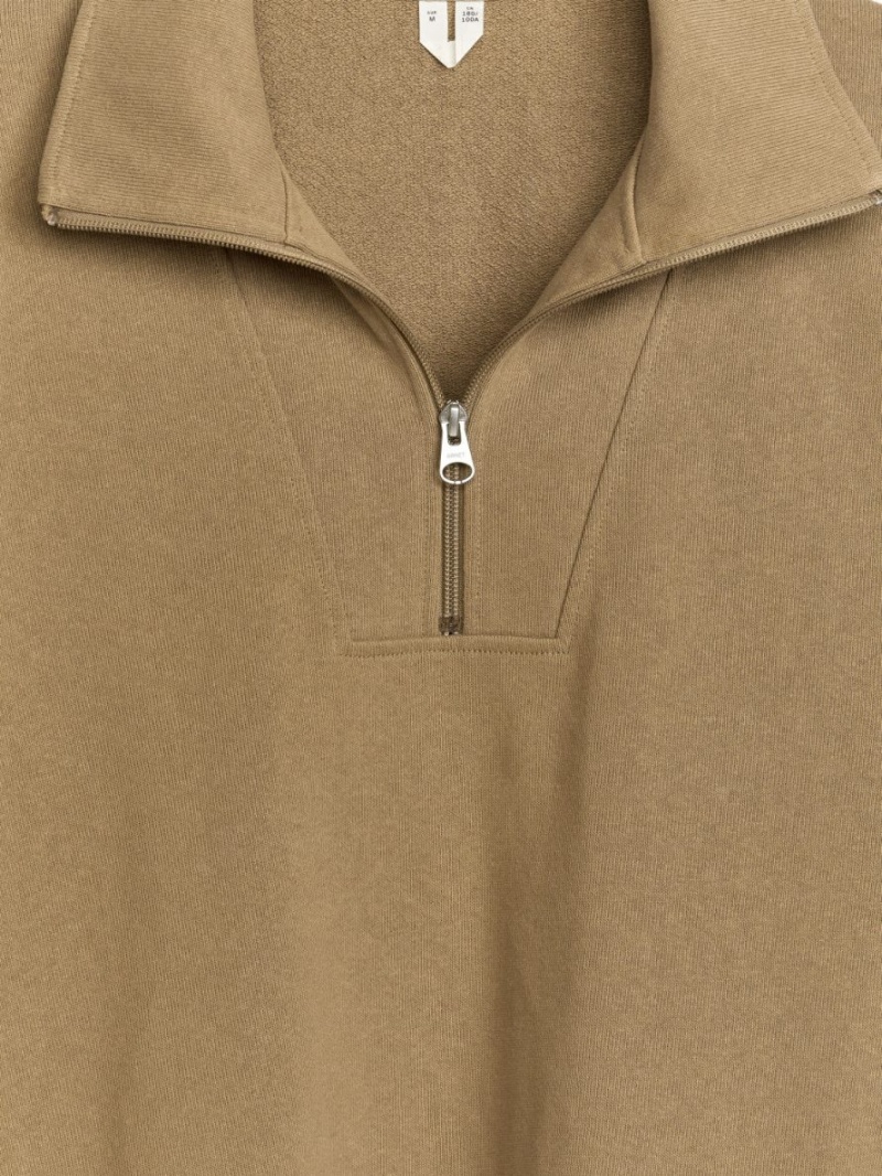 Sweter Arket Half-Zip Bawełniane Męskie Brązowe | Polska PXCAO-5847