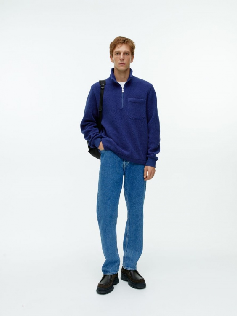 Sweter Arket Half-Zip Fleece Męskie Niebieskie | Polska HMWXK-6942