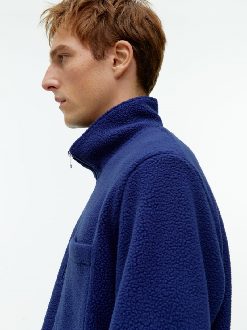 Sweter Arket Half-Zip Fleece Męskie Niebieskie | Polska HMWXK-6942