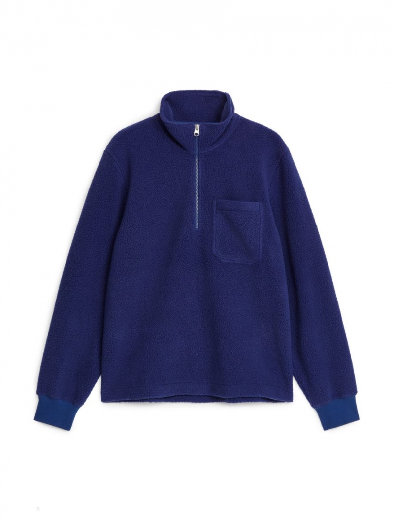 Sweter Arket Half-Zip Fleece Męskie Niebieskie | Polska HMWXK-6942