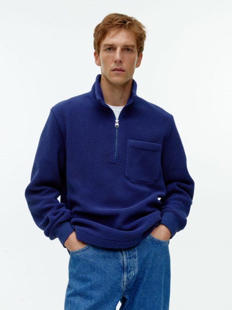 Sweter Arket Half-Zip Fleece Męskie Niebieskie | Polska HMWXK-6942