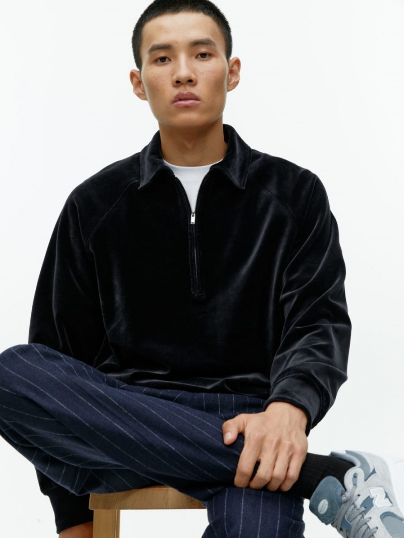 Sweter Arket Half-Zip Velour Męskie Ciemny Niebieskie | Polska ADFOX-5283