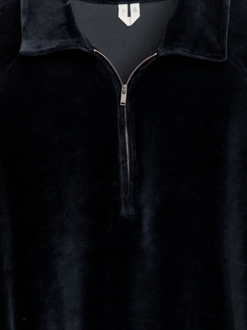 Sweter Arket Half-Zip Velour Męskie Ciemny Niebieskie | Polska ADFOX-5283