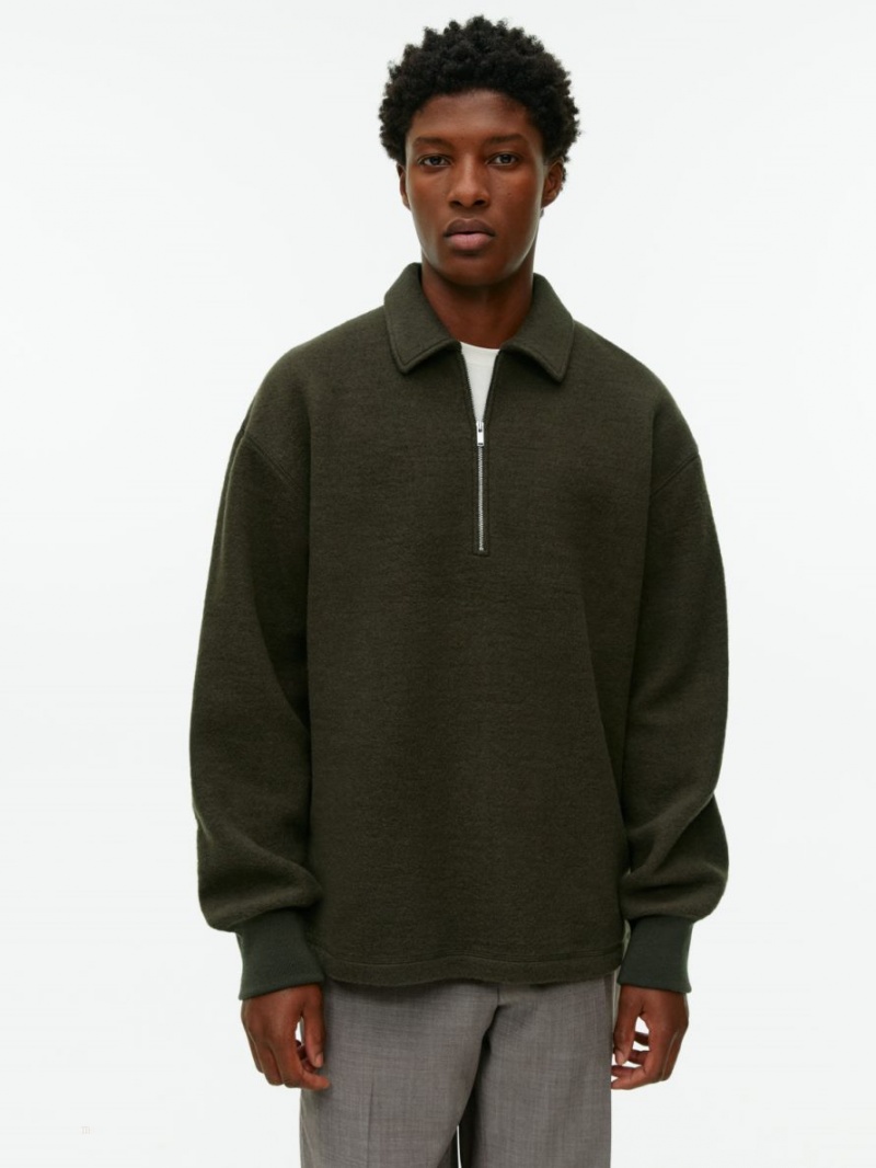 Sweter Arket Half-Zip Wełna Męskie Ciemny Brązowe | Polska RXAQC-0176