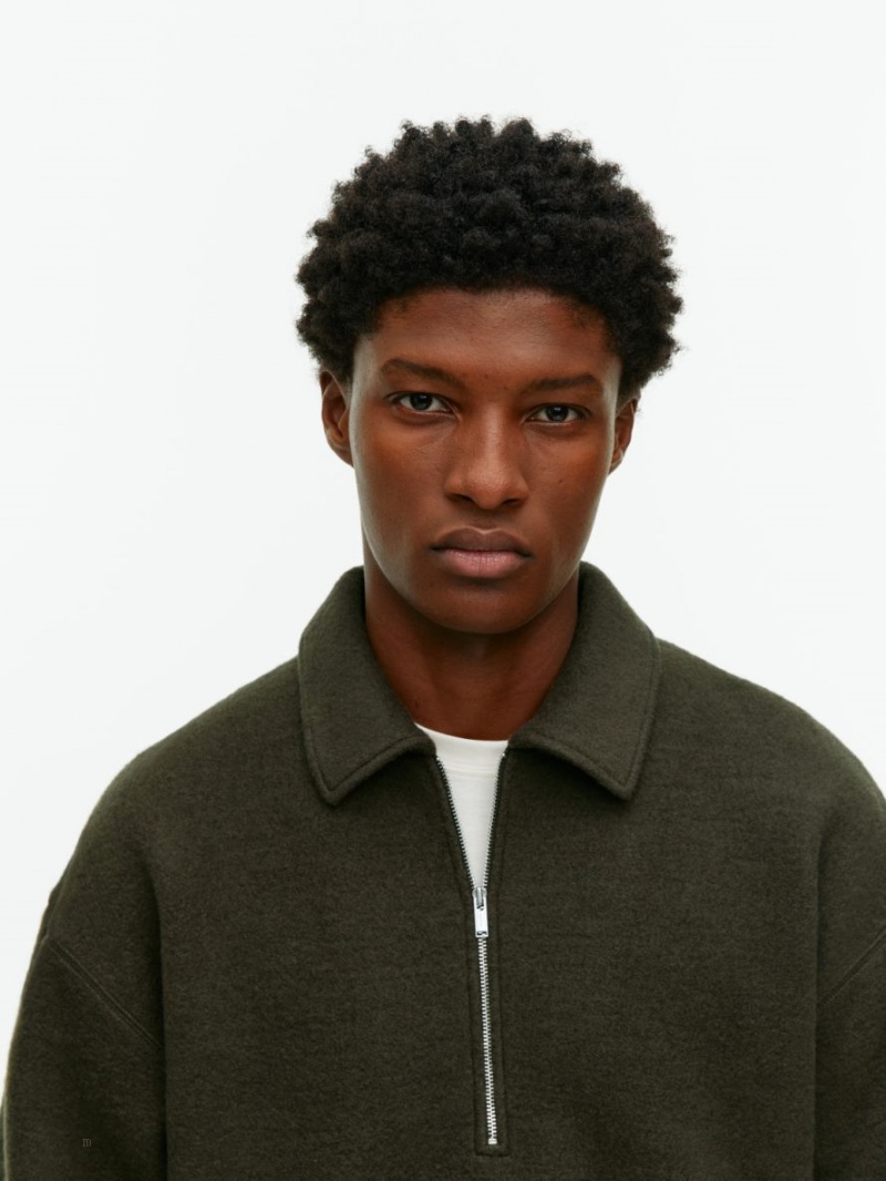 Sweter Arket Half-Zip Wełna Męskie Ciemny Brązowe | Polska RXAQC-0176
