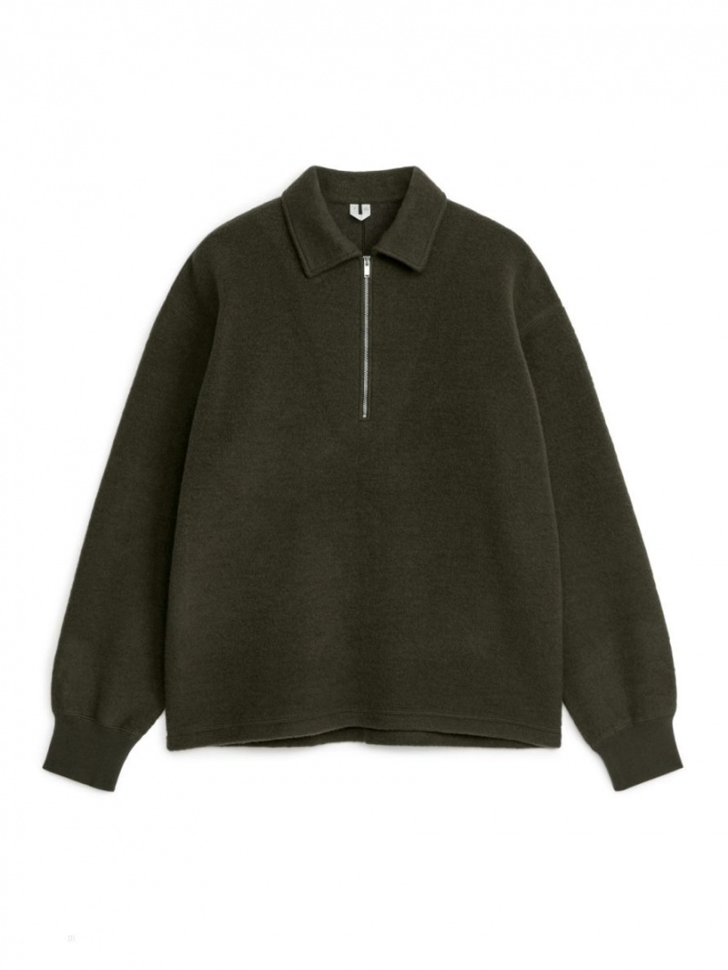 Sweter Arket Half-Zip Wełna Męskie Ciemny Brązowe | Polska RXAQC-0176