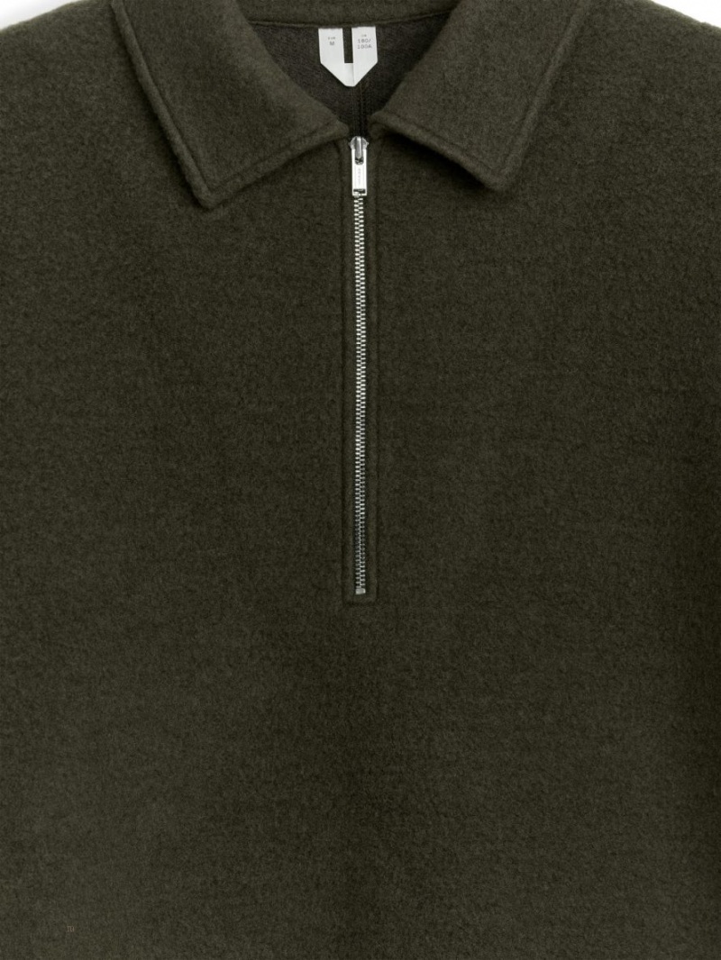 Sweter Arket Half-Zip Wełna Męskie Ciemny Brązowe | Polska RXAQC-0176