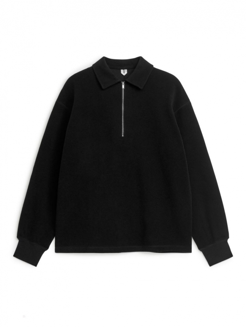 Sweter Arket Half-Zip Wełna Męskie Czarne | Polska BDOYU-0716