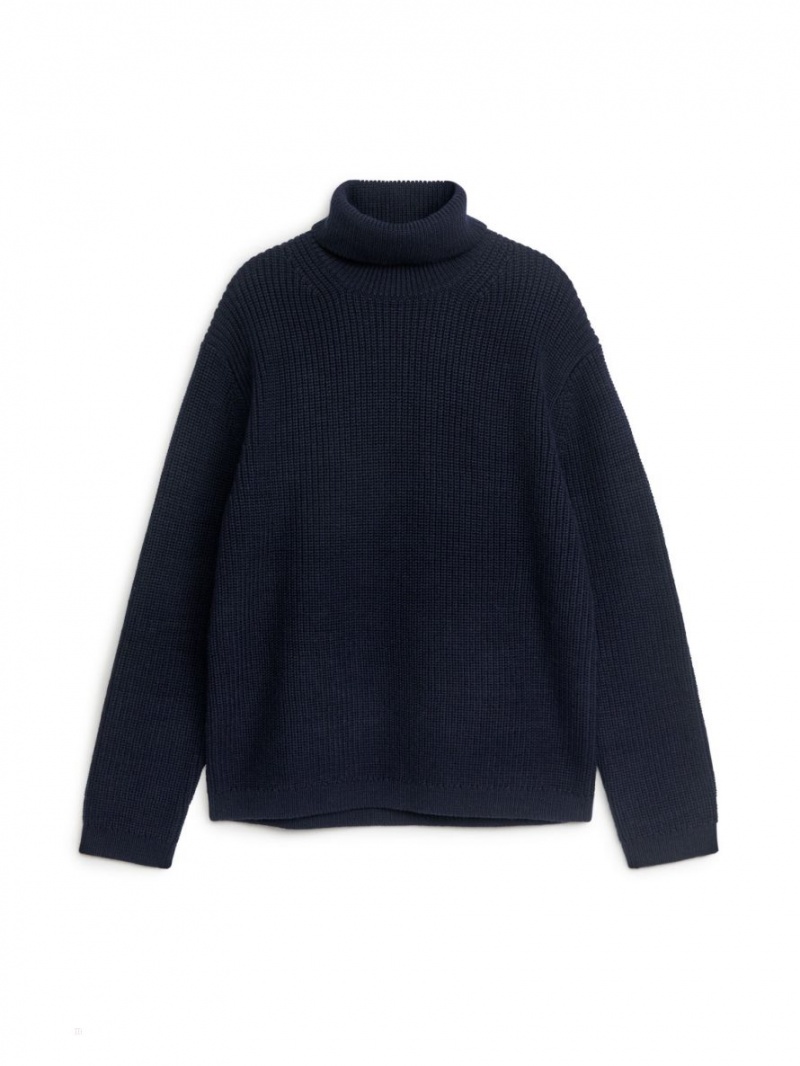 Sweter Arket Heavy Wełna Roll-Neck Męskie Ciemny Niebieskie | Polska CUSND-3157