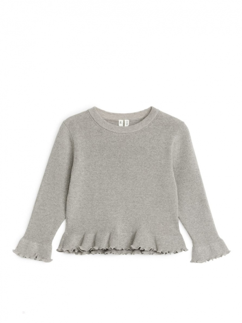 Sweter Arket Metallic Frill Dziewczynka Szare | Polska OHBJA-5432