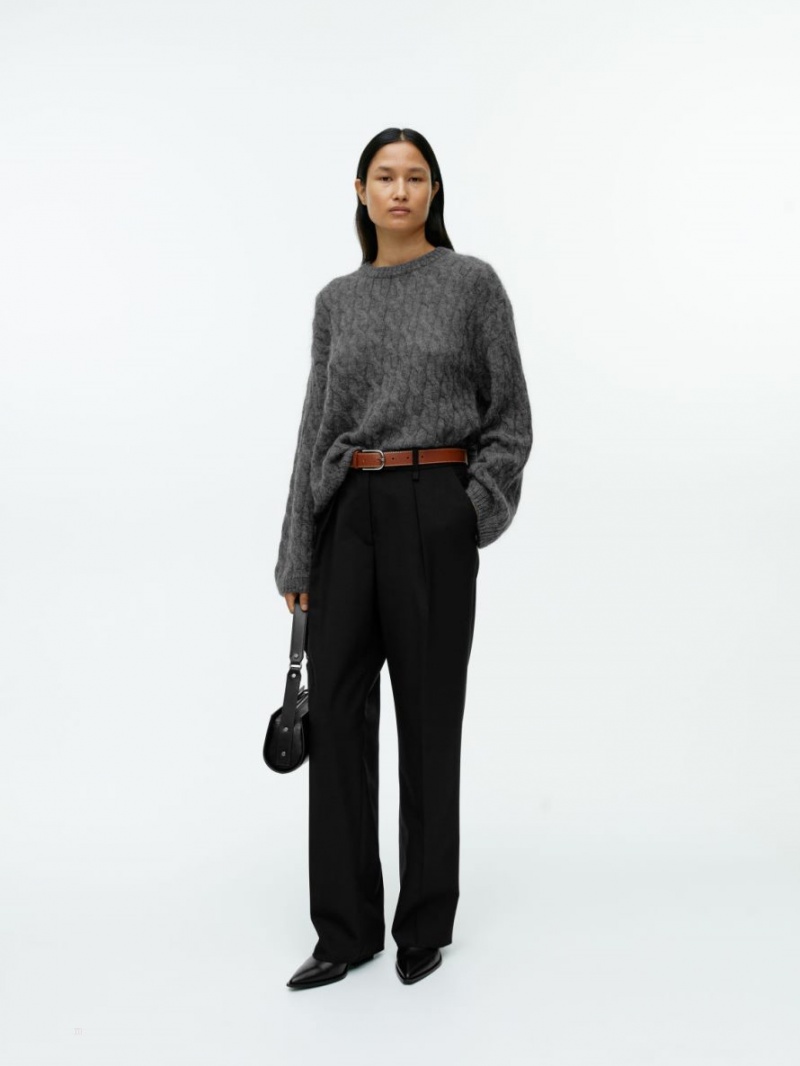 Sweter Arket Mohair Blend Cable Damskie Ciemny Szare | Polska RCVIM-5604