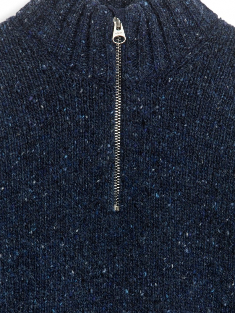 Sweter Arket Neps Half-Zip Chłopięce Ciemny Niebieskie | Polska DVQMH-2180