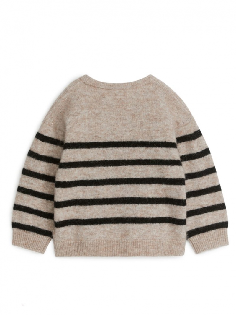 Sweter Arket Relaxed Alpaca Blend Dziewczynka Beżowe Czarne | Polska PIDMH-2487