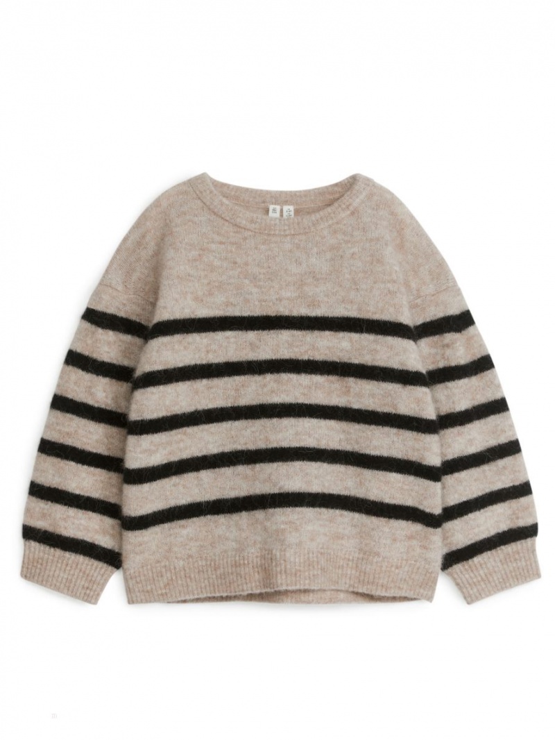Sweter Arket Relaxed Alpaca Blend Dziewczynka Beżowe Czarne | Polska PIDMH-2487