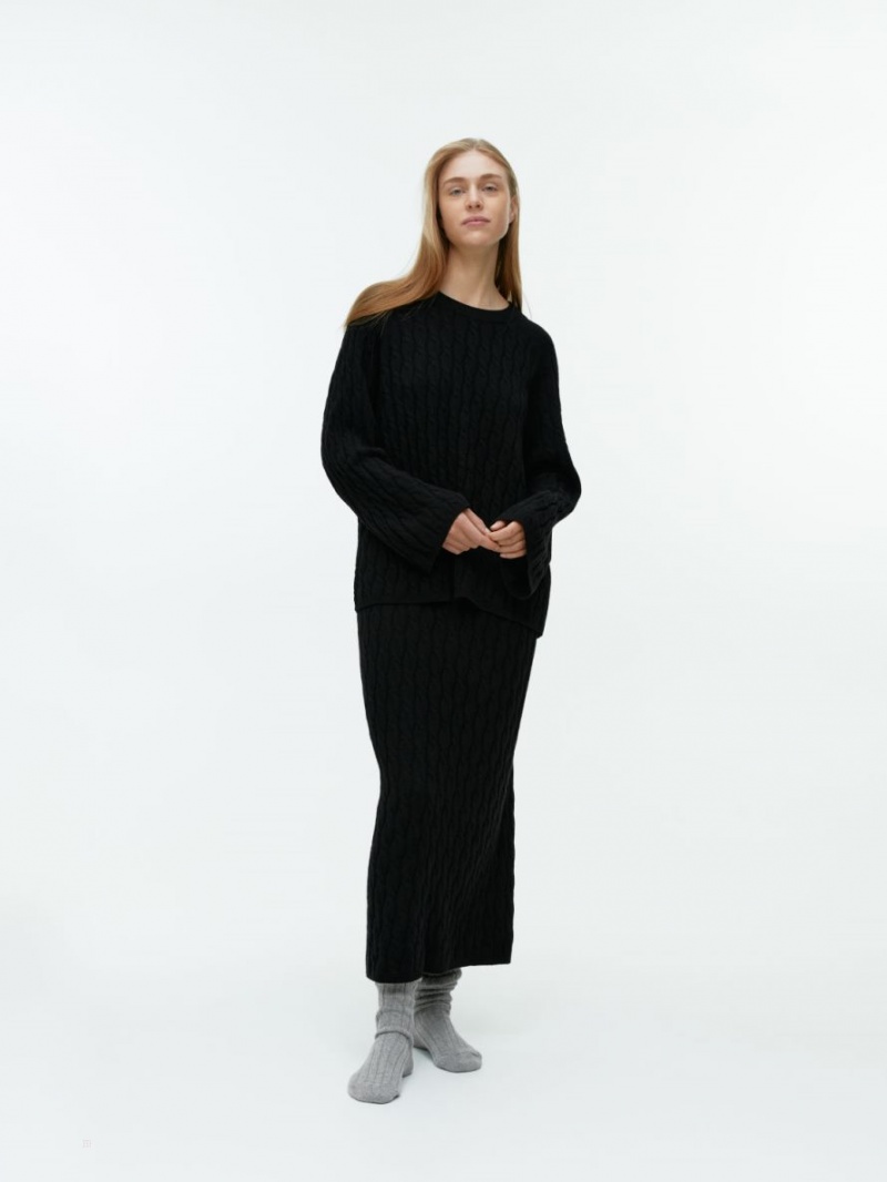 Sweter Arket Relaxed Cable-Knit Damskie Czarne | Polska OCTIQ-7680