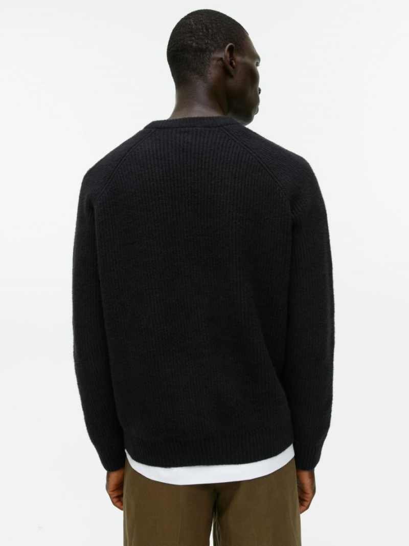 Sweter Arket Rib-Knit Crewneck Męskie Czarne | Polska JANGX-9824