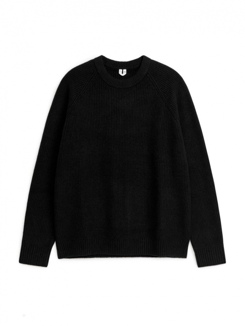 Sweter Arket Rib-Knit Crewneck Męskie Czarne | Polska JANGX-9824