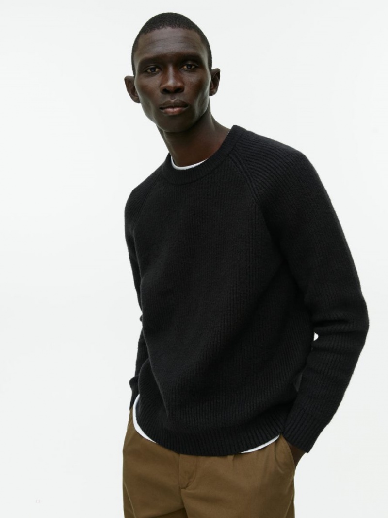 Sweter Arket Rib-Knit Crewneck Męskie Czarne | Polska JANGX-9824