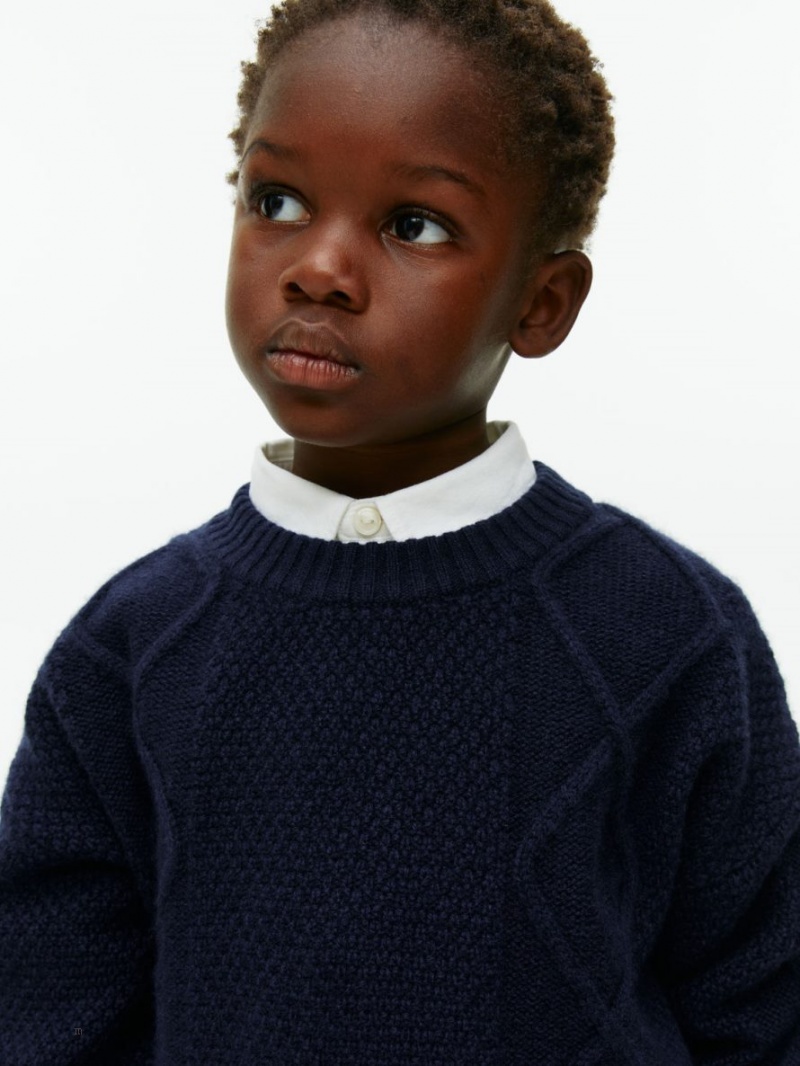 Sweter Arket Wełna Blend Cable Chłopięce Ciemny Niebieskie | Polska OXDPE-1269