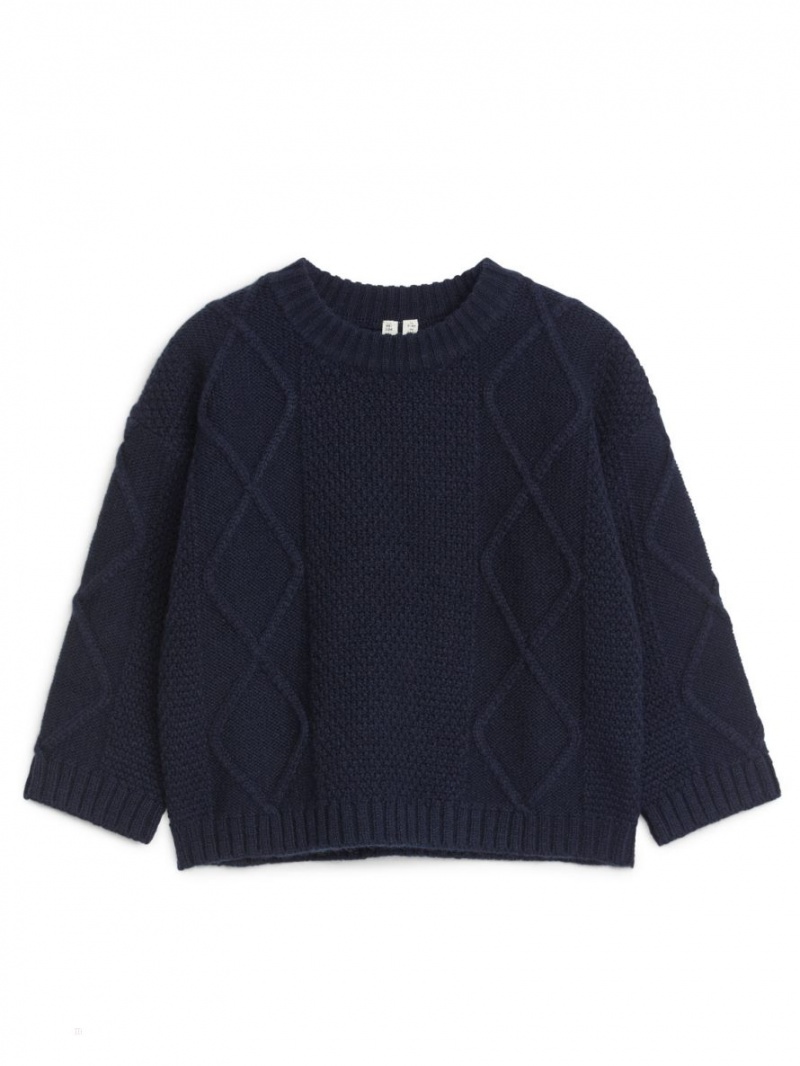 Sweter Arket Wełna Blend Cable Chłopięce Ciemny Niebieskie | Polska OXDPE-1269