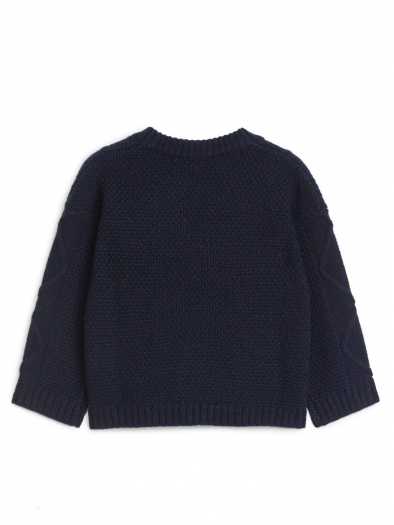Sweter Arket Wełna Blend Cable Chłopięce Ciemny Niebieskie | Polska OXDPE-1269