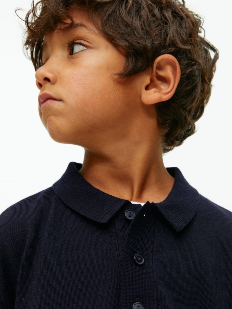 Sweter Arket Wełna Polo Chłopięce Ciemny Niebieskie | Polska OKAHC-5068