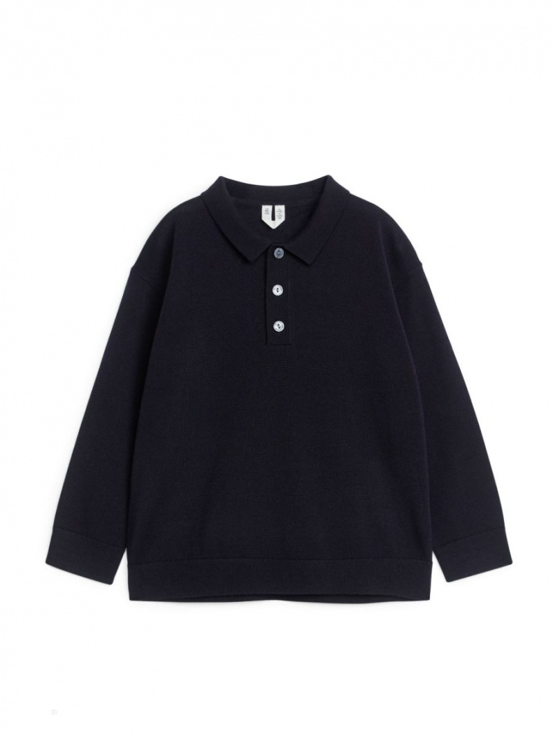 Sweter Arket Wełna Polo Chłopięce Ciemny Niebieskie | Polska OKAHC-5068