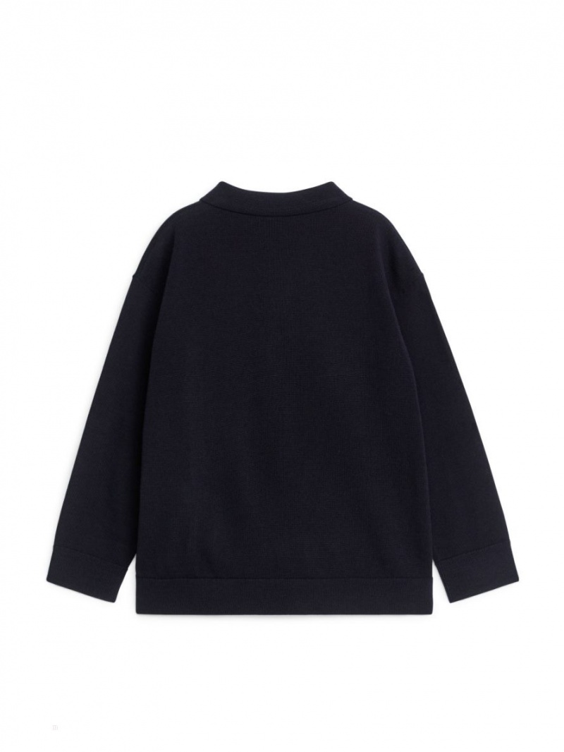 Sweter Arket Wełna Polo Chłopięce Ciemny Niebieskie | Polska OKAHC-5068