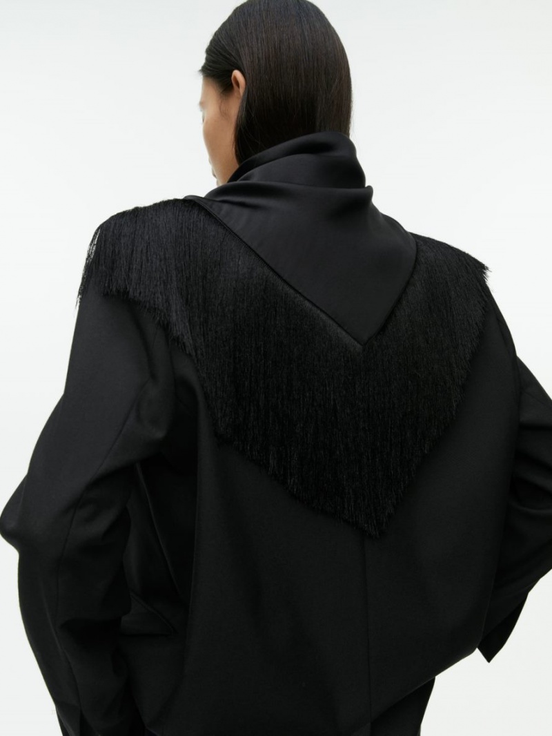 Szalik Arket Fringe Silk Damskie Czarne | Polska WRVZQ-3058