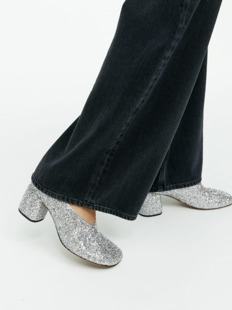 Szpilki Arket Block Heel Glitter Damskie Srebrne | Polska HUXNZ-6784